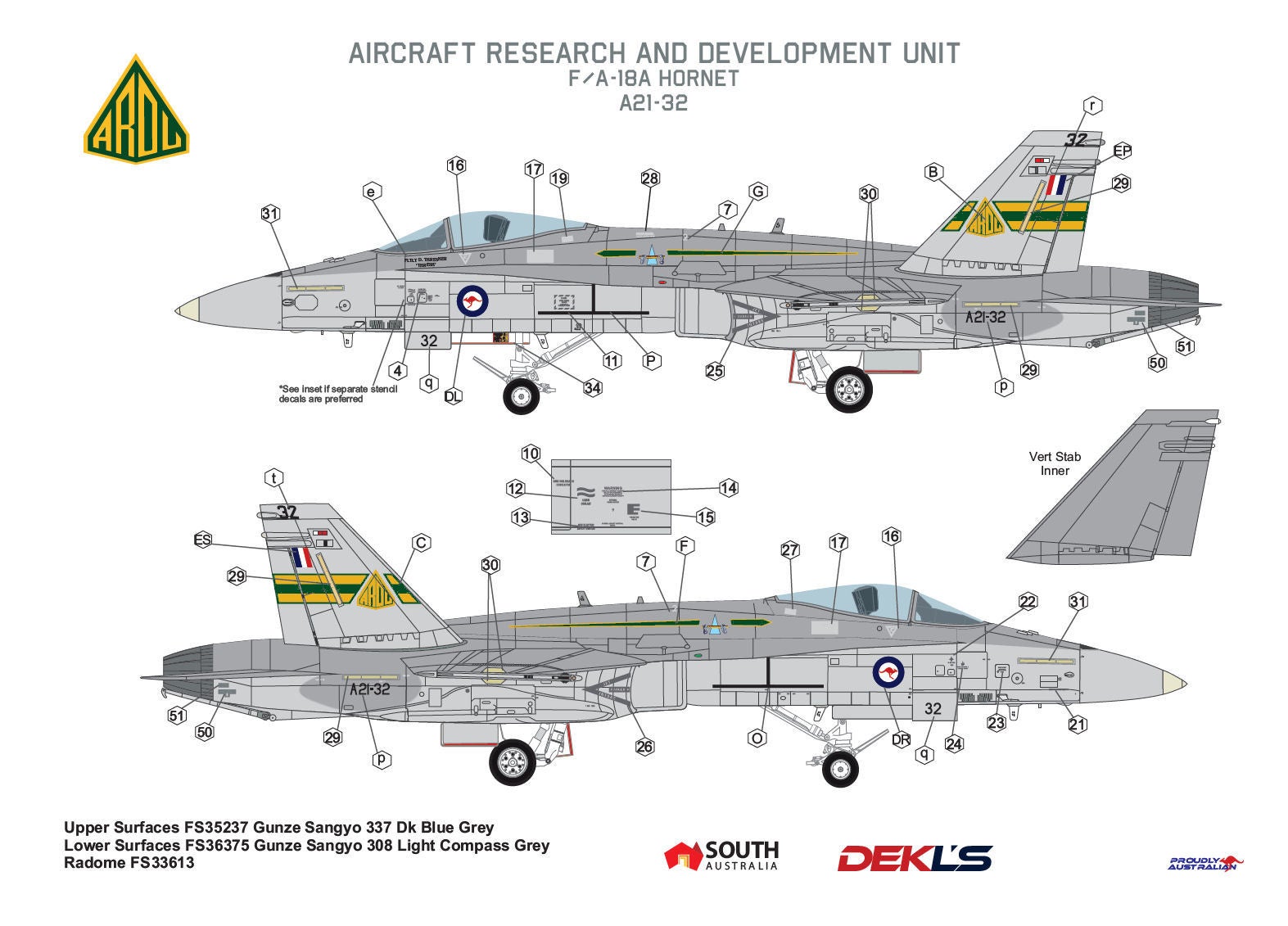 Decals - F/A-18A and F/A-18B Hornet ARDU, RAAF - Scale:1/144, 1/72, 1/ ...
