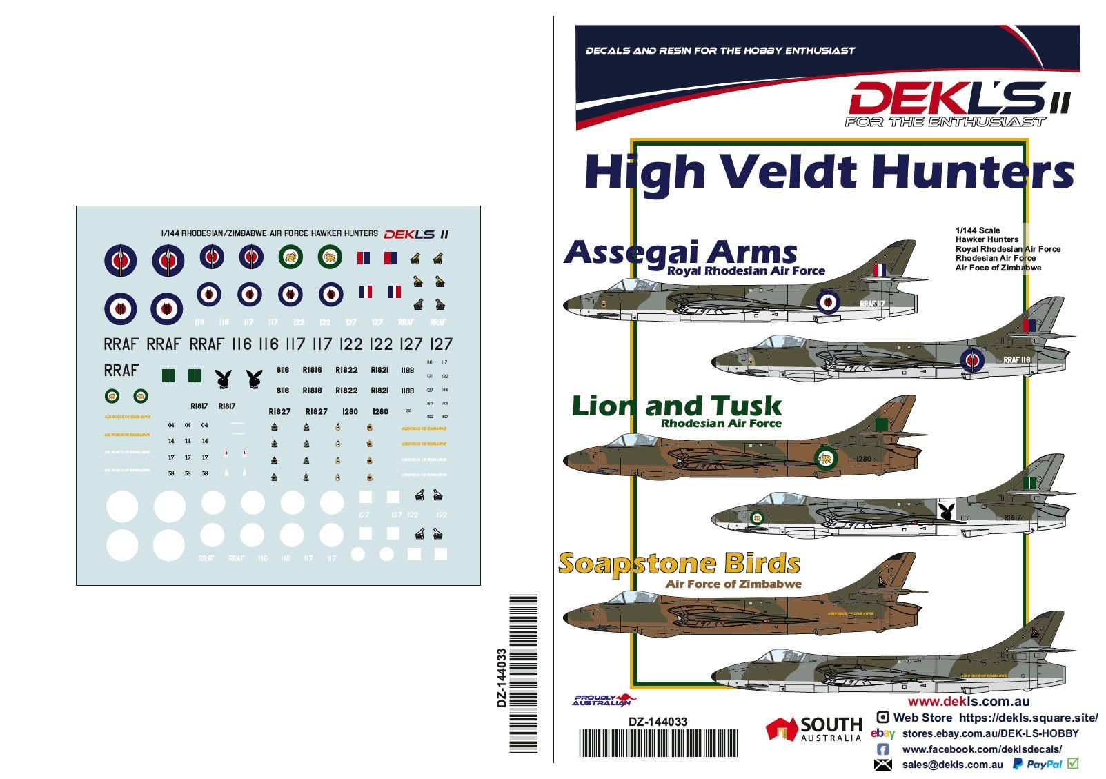 Hi Resolution Raaf Decals Decals - Hawker Hunter - High Veldt Hunters (RRAF, RhAF, ZAF) - Scale:1 ...