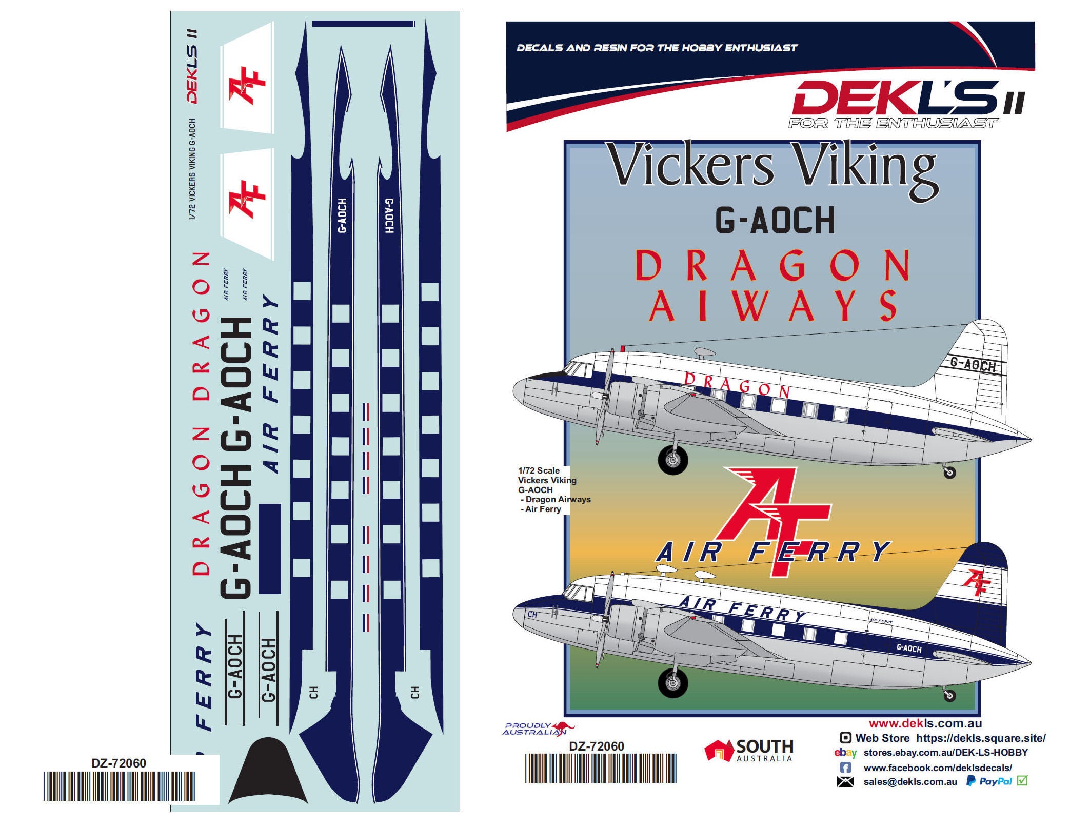 Decals Vickers Viking GAOCH Ex RAAF 'Air Ferry' and 'Dragon