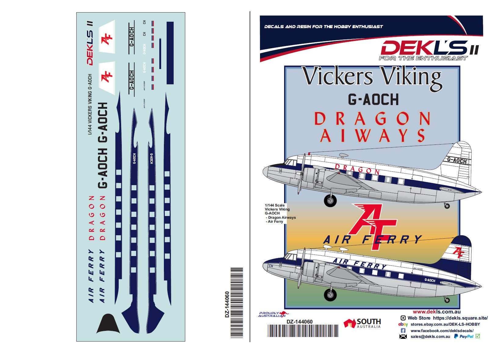 Decals Vickers Viking GAOCH Ex RAAF 'Air Ferry' and 'Dragon