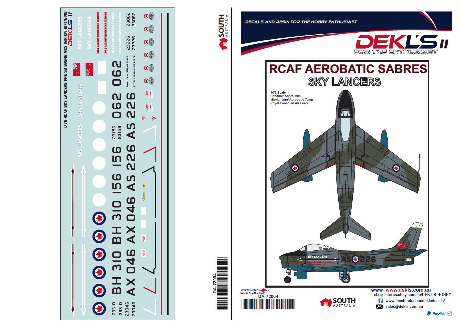 Canadair Sabre MkV Sky Lancers Pre 1956 1/144, 1/72, 1/48 Scale