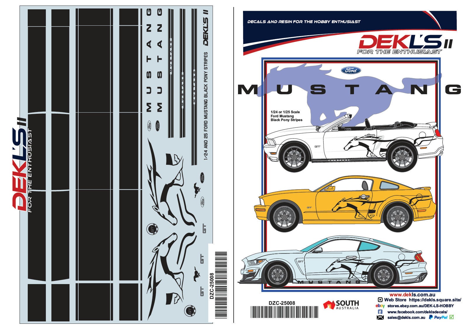 Decals Mustang Black 'Pony Stripes' Scale1/25 and 1/24 DEKL's Shop